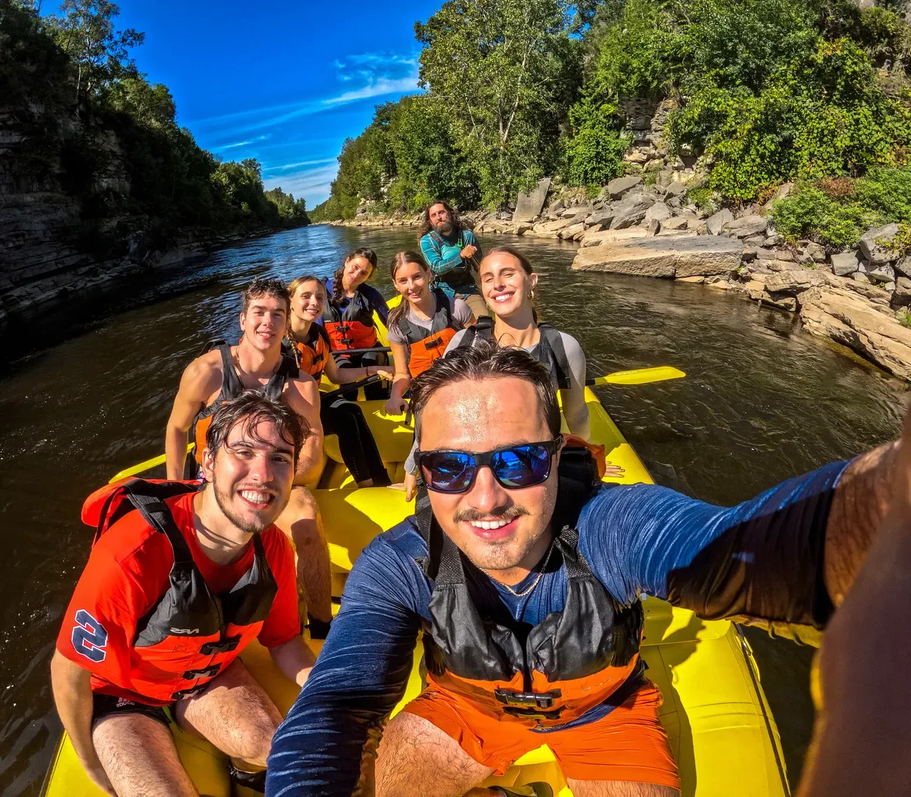 Students white water rafting.